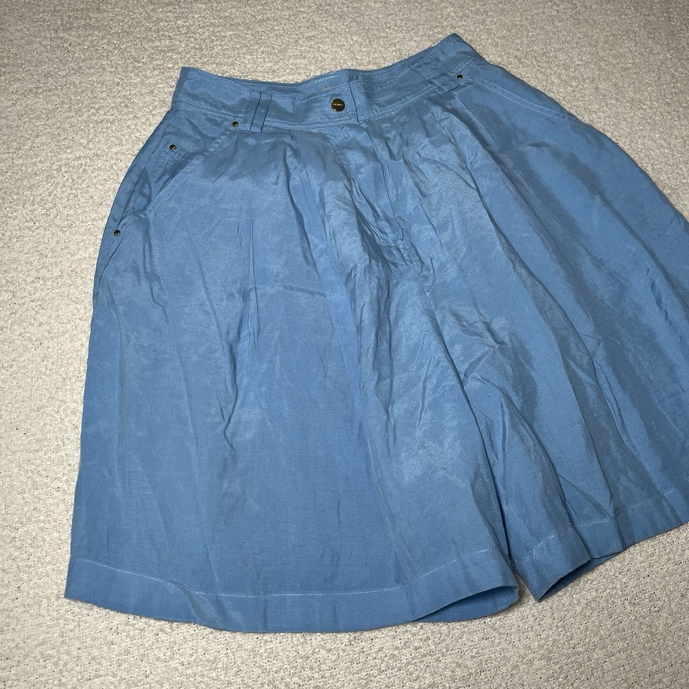 Max & Moi Shorts Womens 38 Blue Pleated High Waist Wide Leg Tencel Gold Hardware